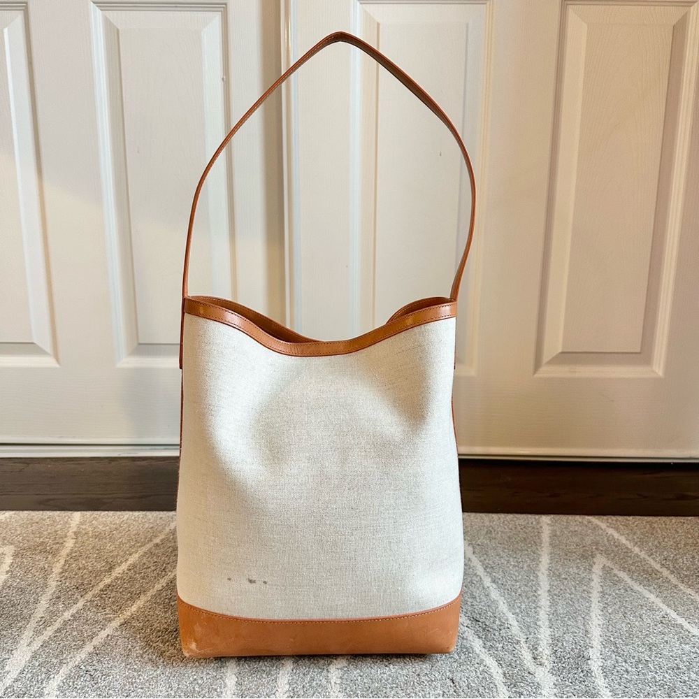 Mansur Gavriel Everyday Linen and Leather Canvas Bucket Bag in Tan - Picture 3 of 11
